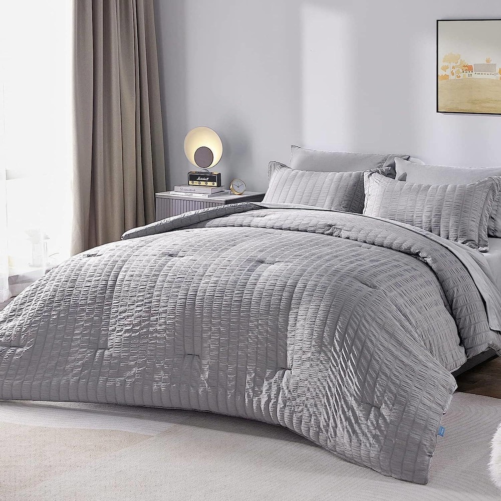 CozyLux Twin Bed in a Bag Light Grey Comforter Set with Sheets 5-Piece